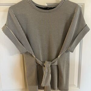 Express Black and White Striped Tie-Front Tee